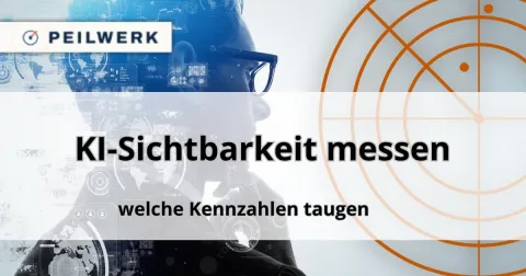 Silhouette mit Brille vor digitalen Datenoverlays, daneben ein Radar-/Peilkompass-Symbol in Orange – Symbolbild zu KI-Sichtbarkeitsmessung.